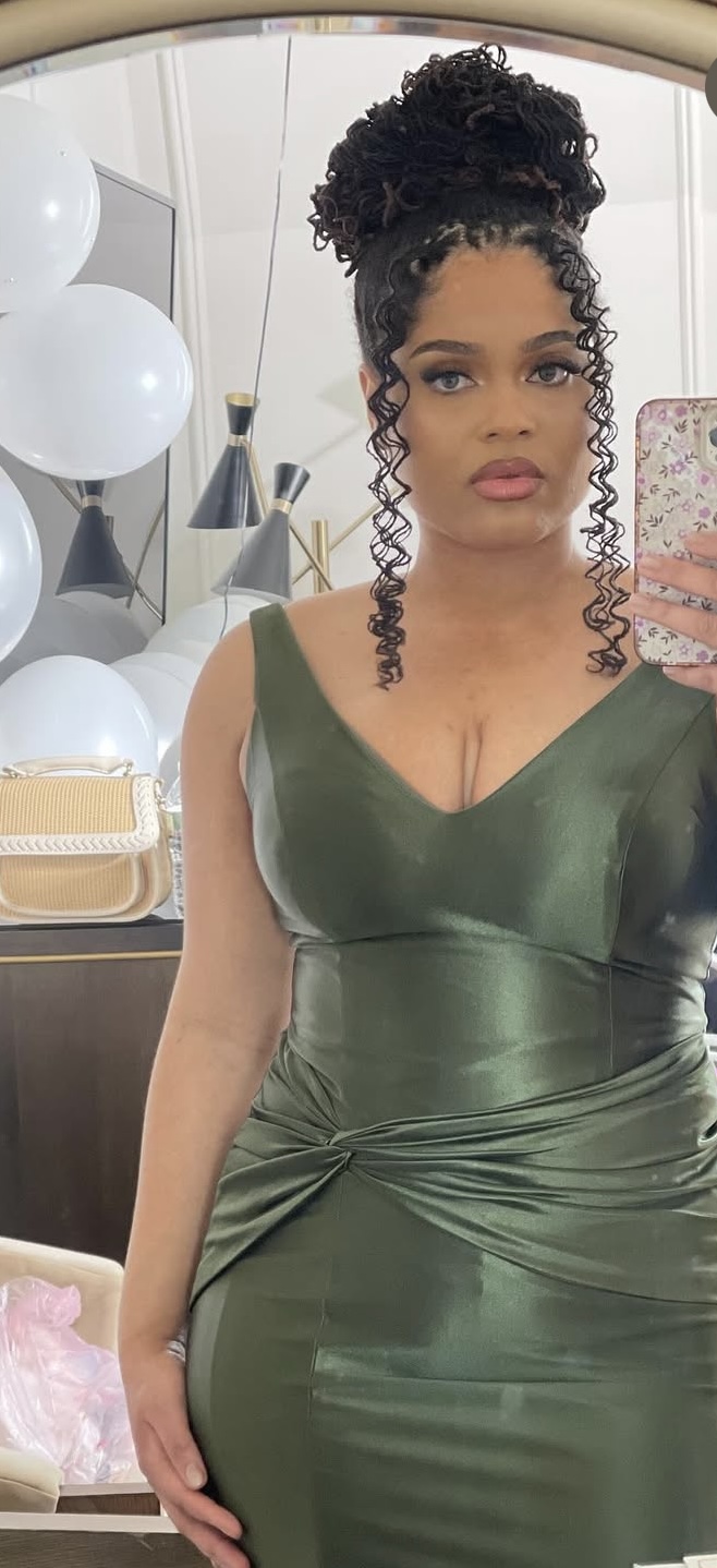 Wedding Sisterlock style updo on this beautiful bridesmaid